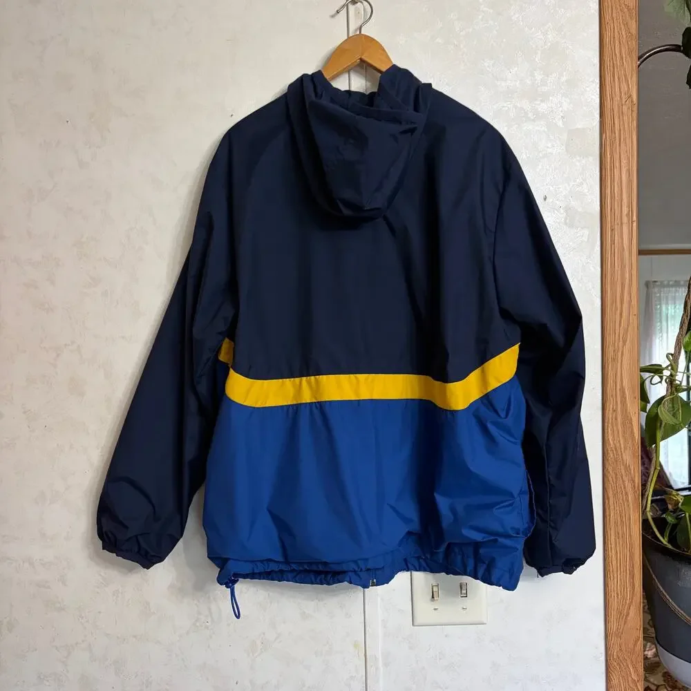 VTG Nike Blue Navy Yellow Color Block Lined Hooded Windbreaker 90's Sportswear L
